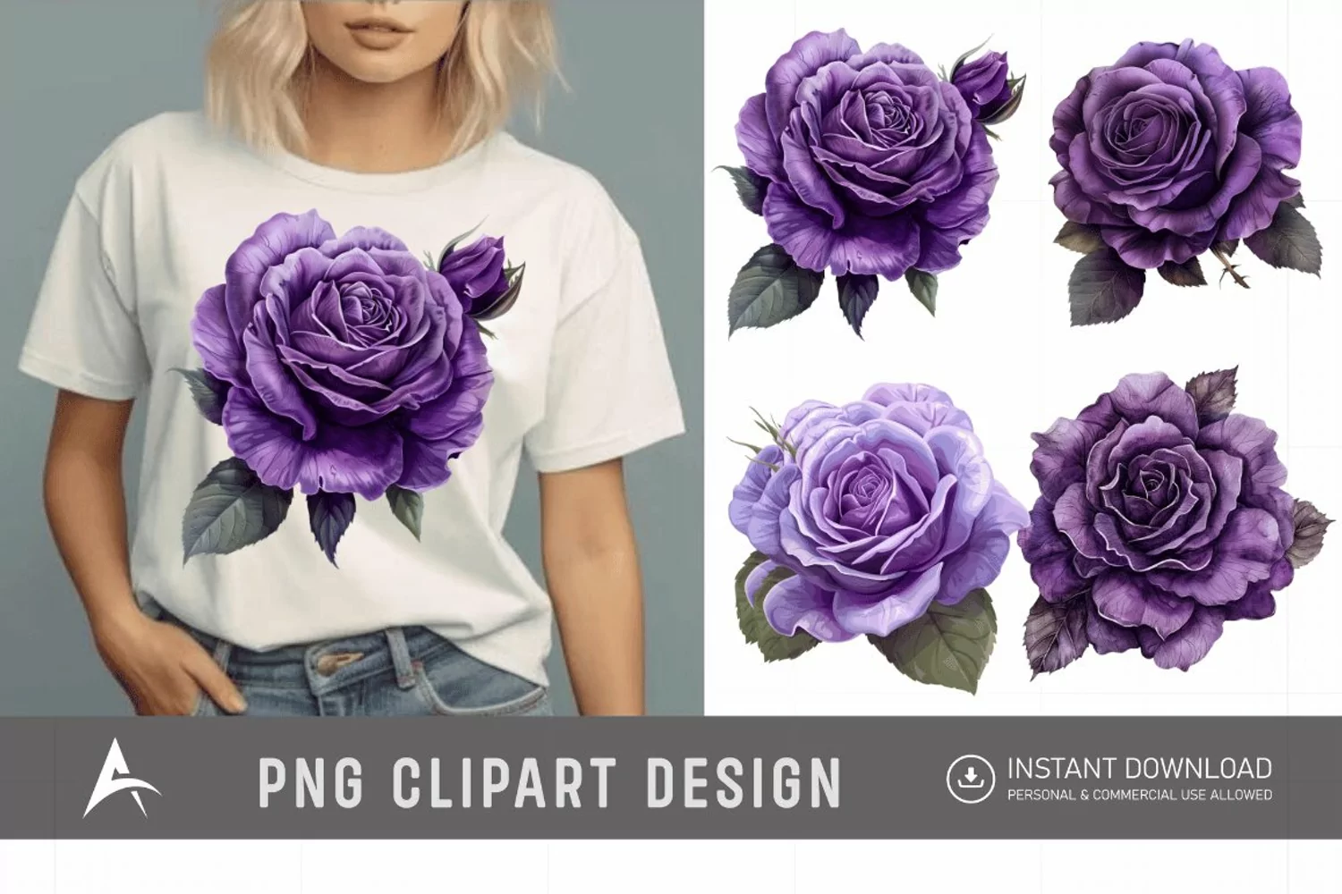 Watercolor Purple Rose Clipart product image 1