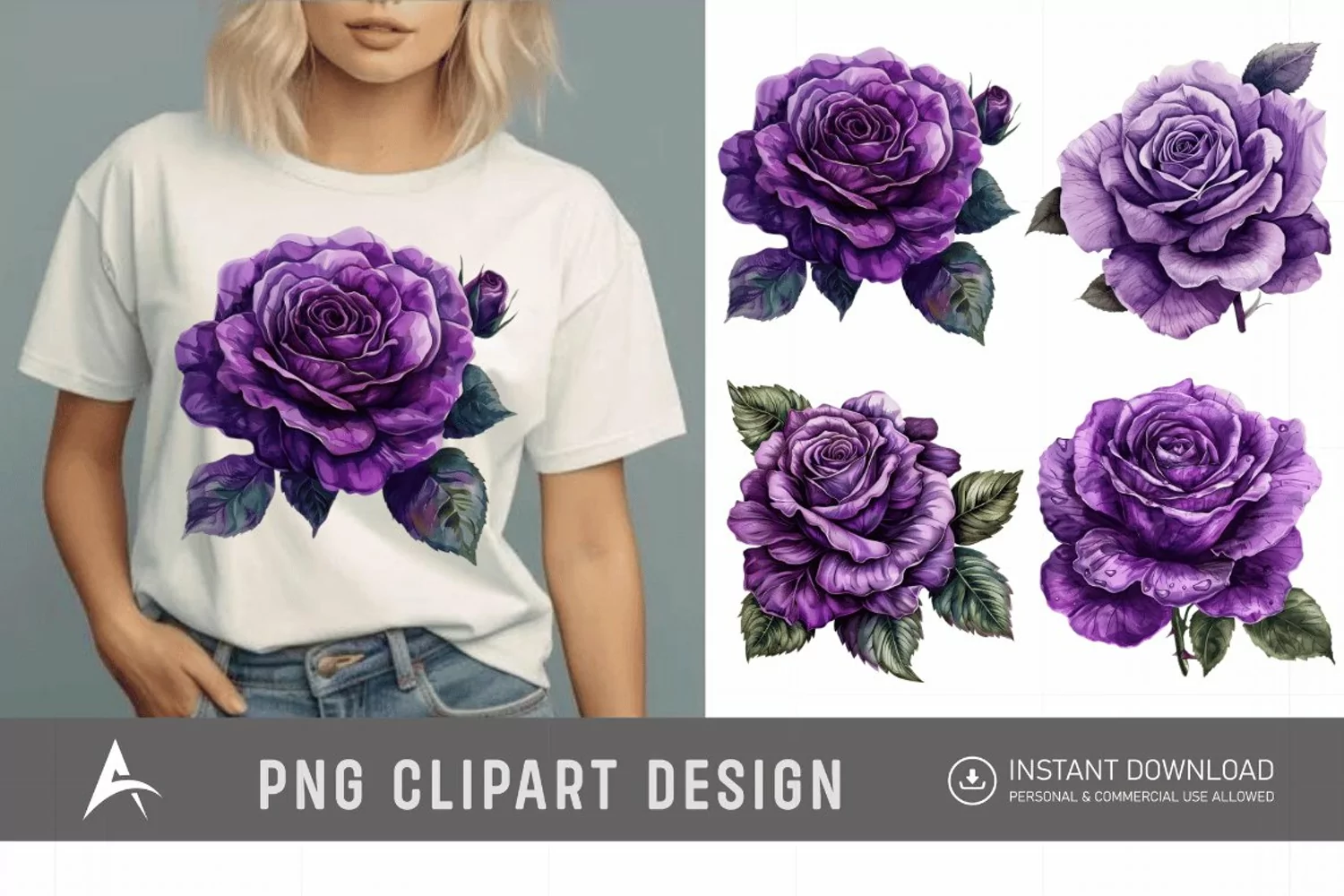 Watercolor Purple Rose Clipart product image 1