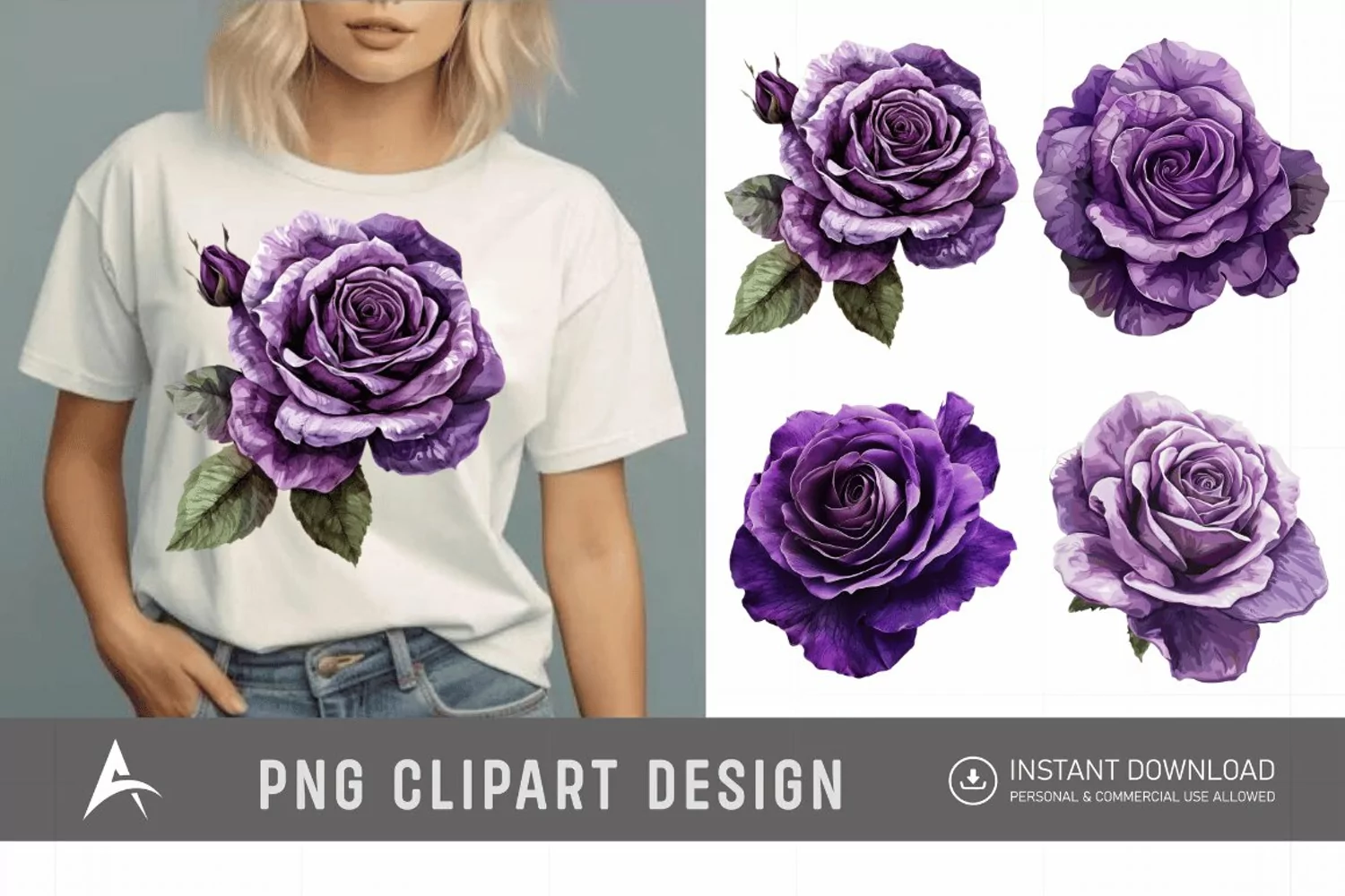 Watercolor Purple Rose Clipart product image 1
