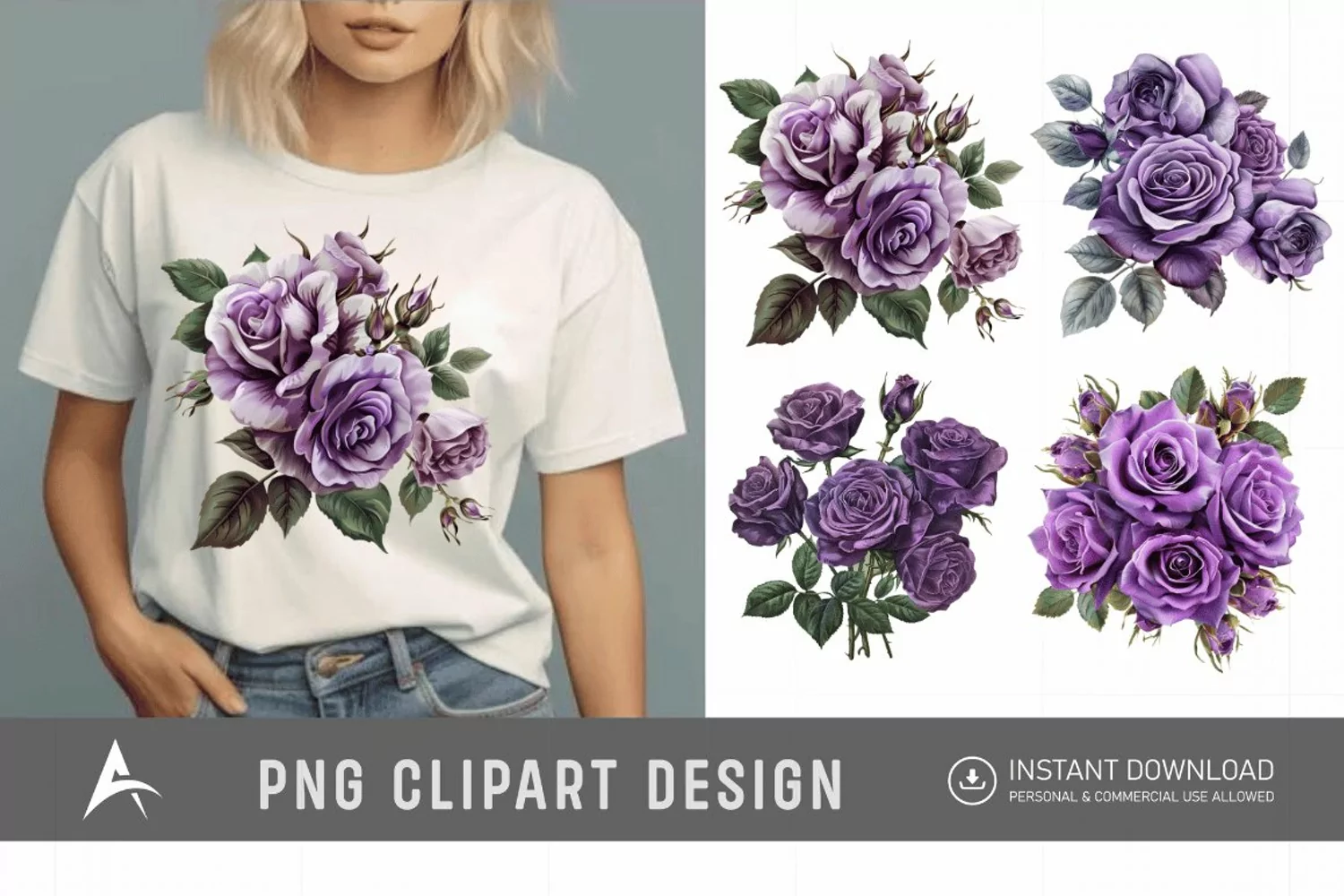 Watercolor Purple Rose Bouquet Clipart product image 1