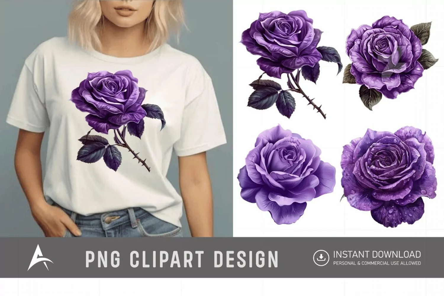 Watercolor Purple Rose Clipart product image 1
