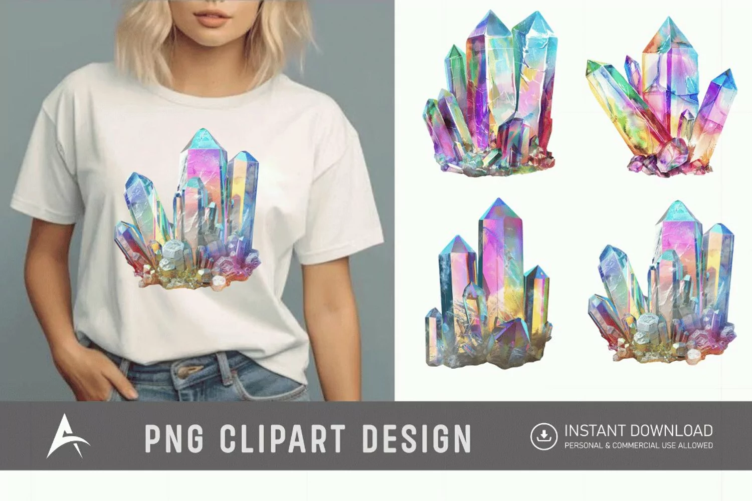 Watercolor Quartz Crystal Clipart product image 1