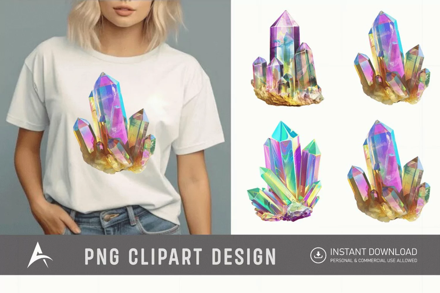 Watercolor Quartz Crystal Clipart product image 1