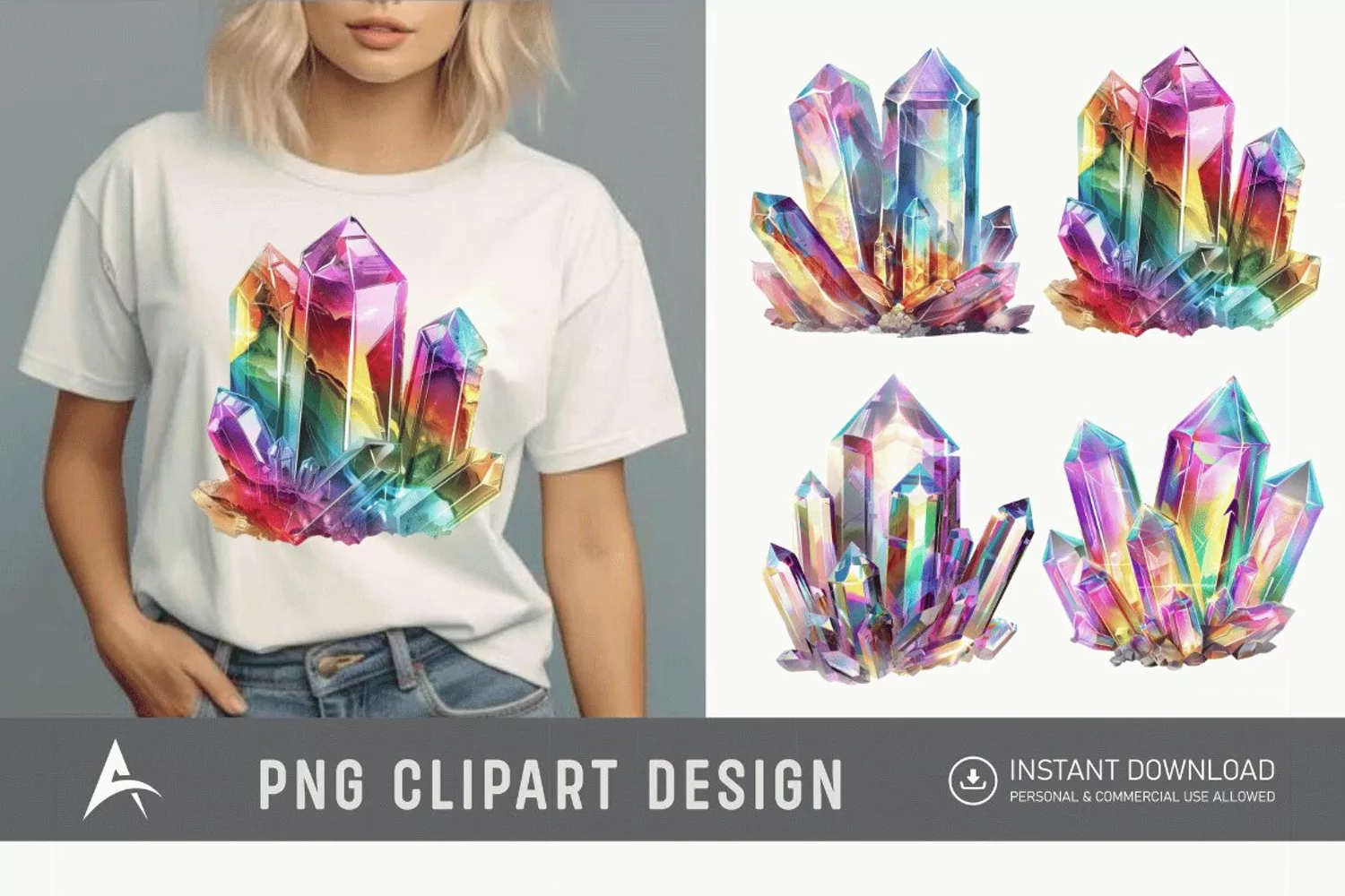 Watercolor Quartz Crystal Clipart product image 1