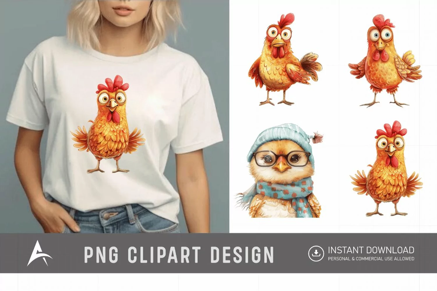 Watercolor Quirky Chicken Cute Adorable Sassy Clipart product image 1