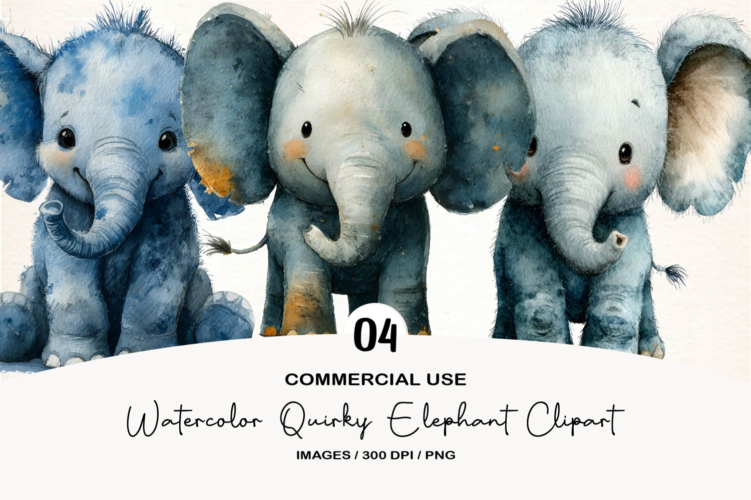Watercolor Quirky Elephant Clipart product image 1