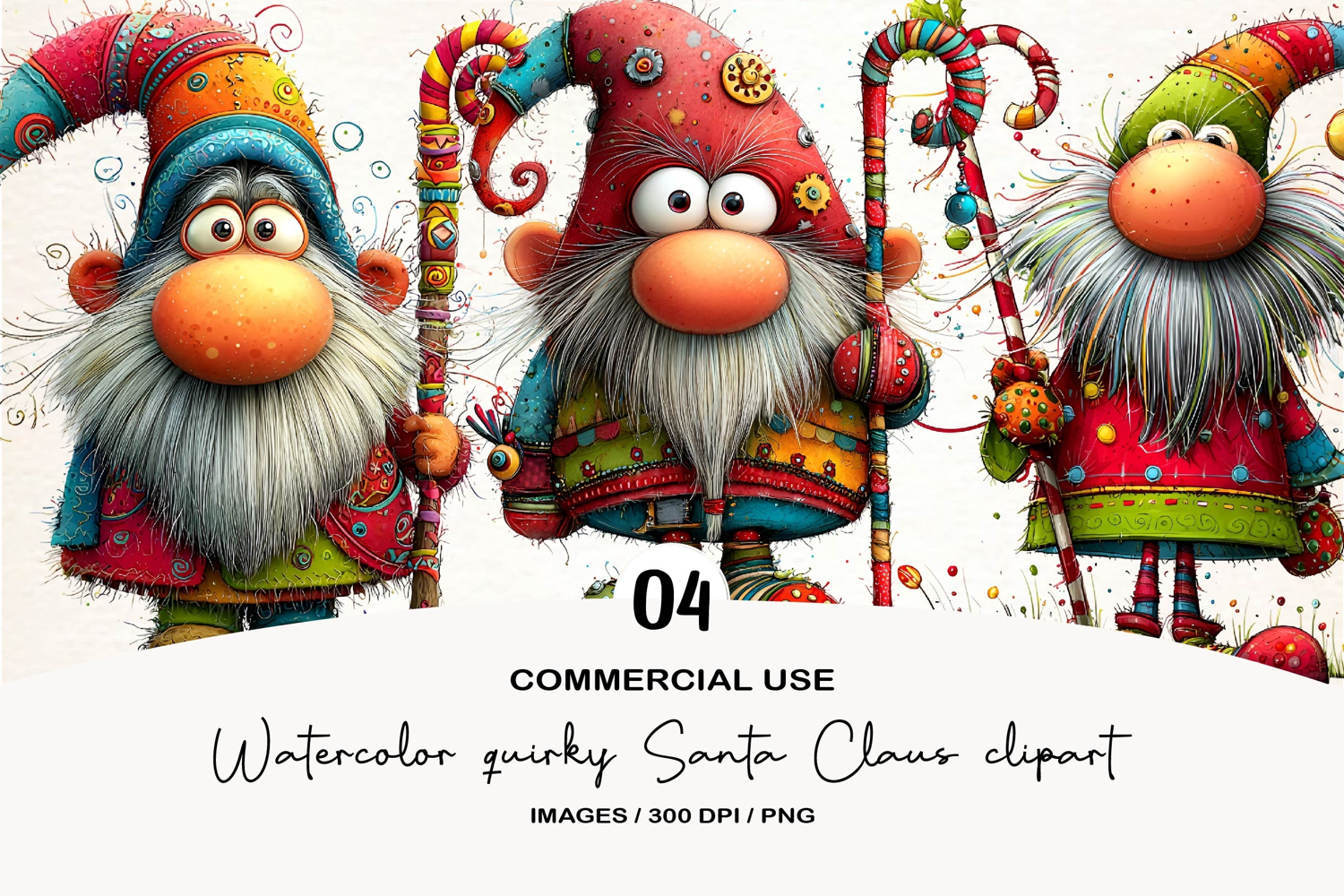 Watercolor quirky Santa Claus clipart product image 1