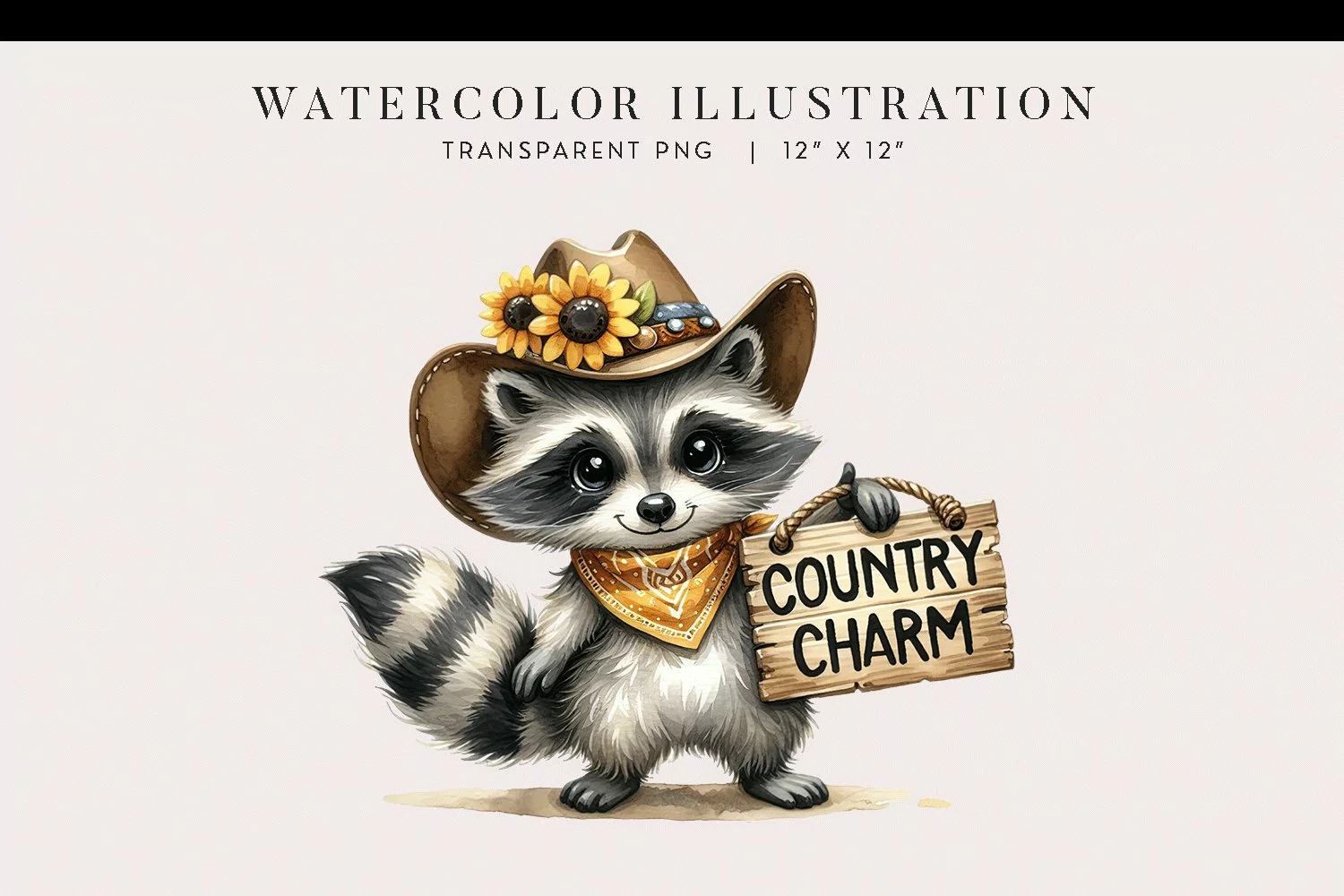 Watercolor Raccoon Country Charm Clipart product image 1