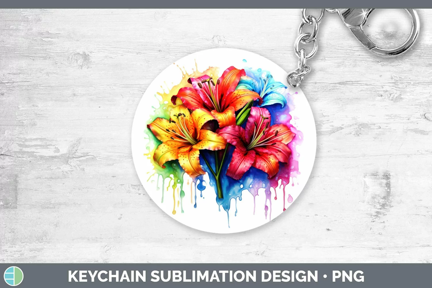 GorgeousWatercolor Rainbow Keychain design.