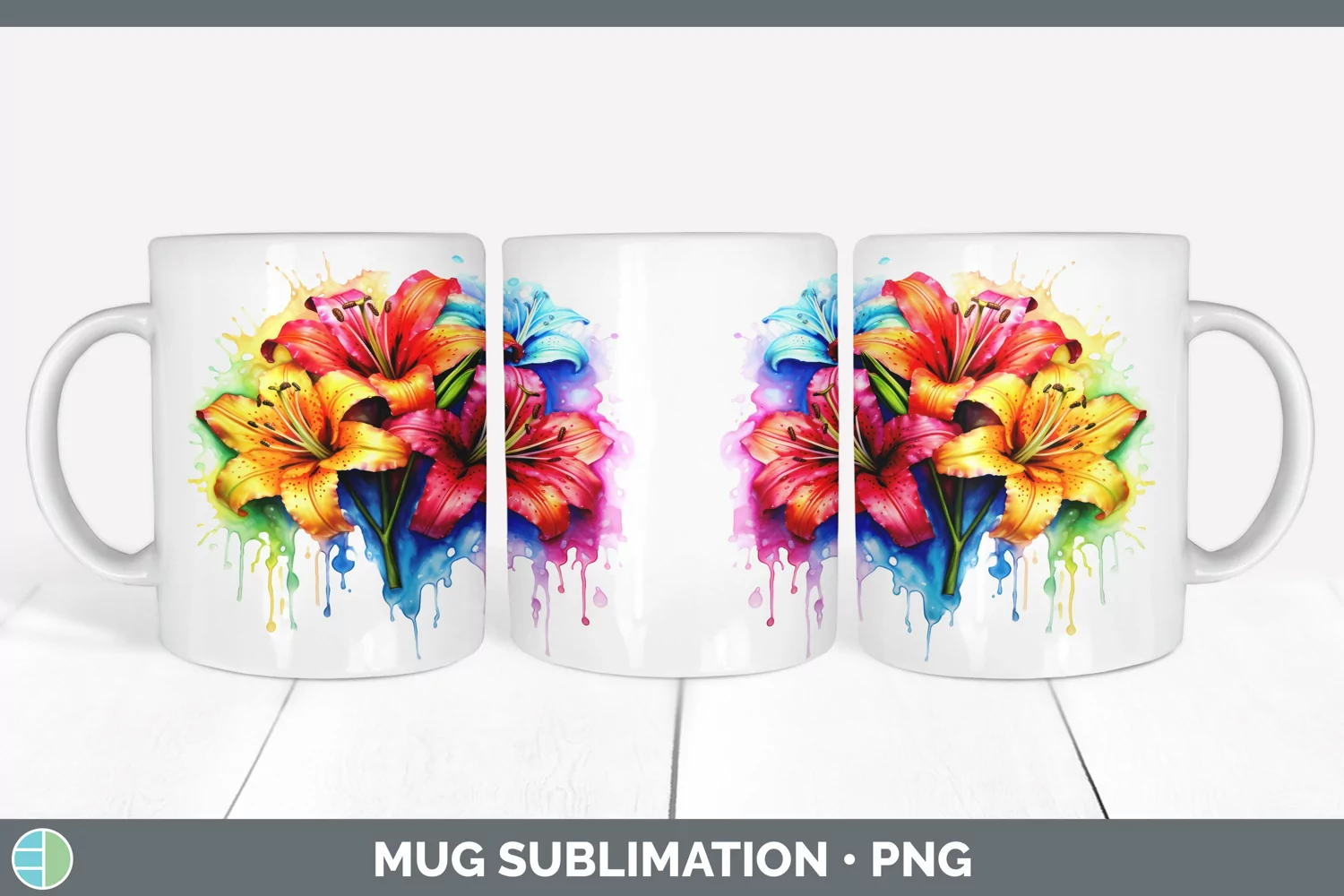 GorgeousWatercolor Rainbow Mug Wrap design.