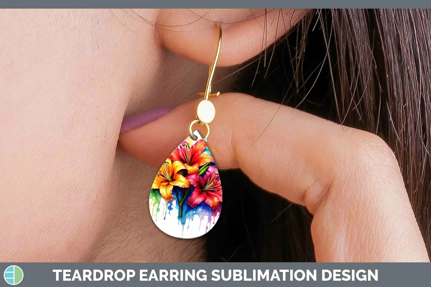 GorgeousWatercolor Rainbow Teardrop Earrings design.