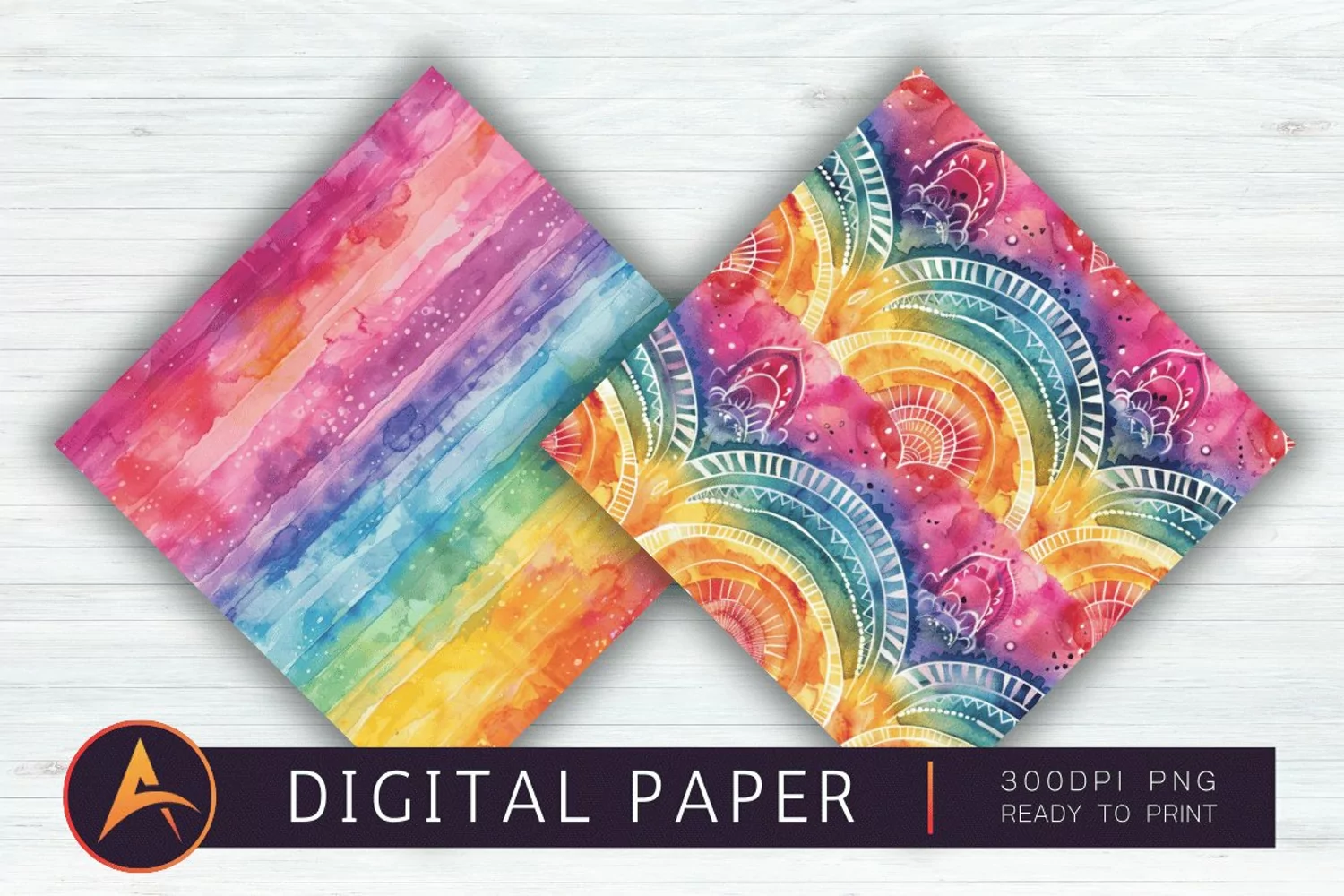 Watercolor Rainbow Boho Digital Paper product image 1