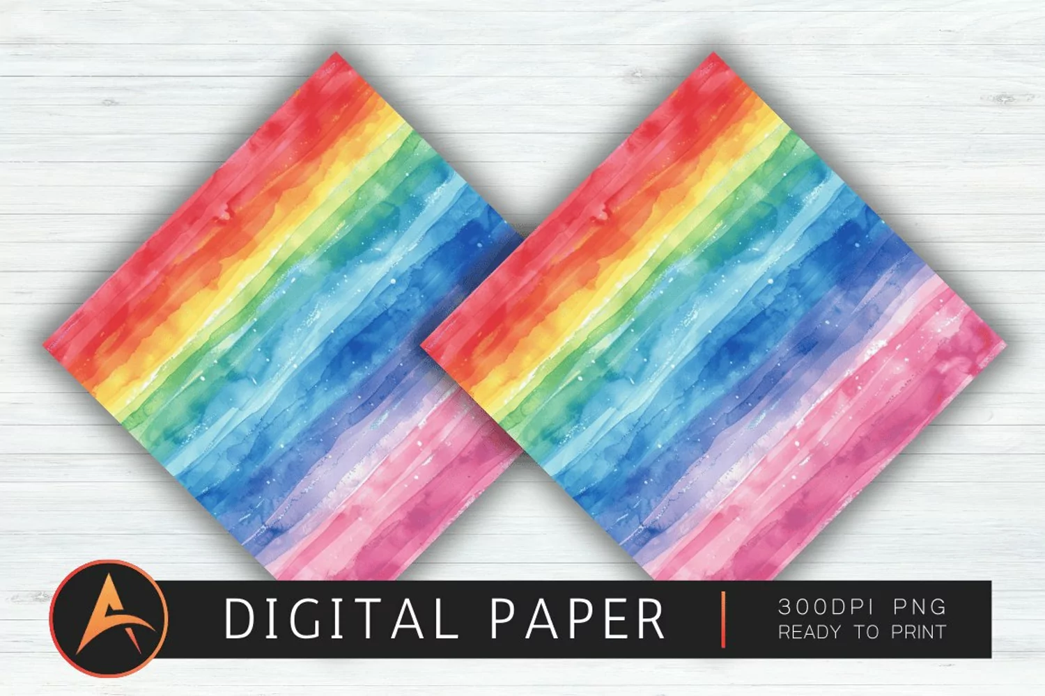 Watercolor Rainbow Boho Digital Paper PNG product image 1