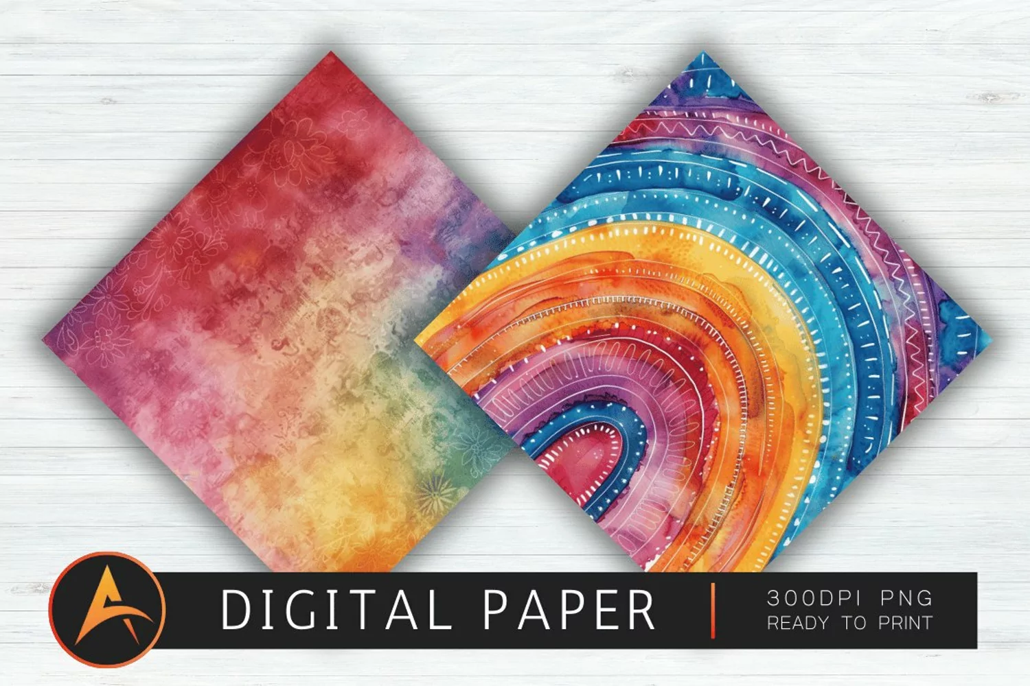 Watercolor Rainbow Boho Scrapbook Paper product image 1