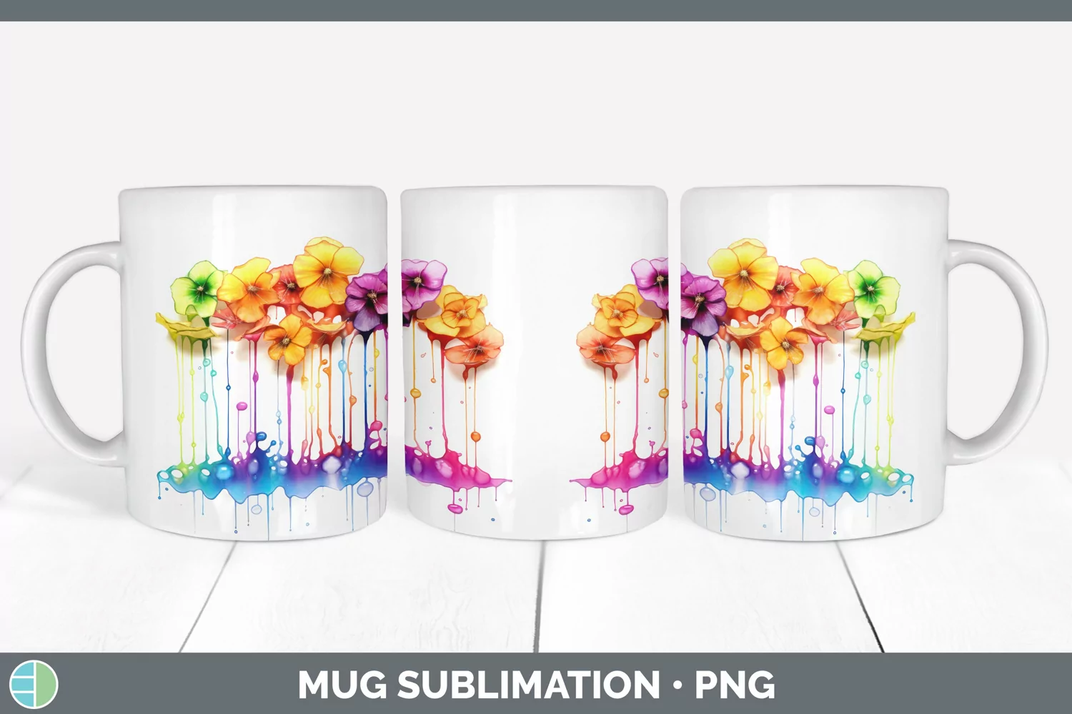 GorgeousWatercolor Rainbow Mug Wrap design.