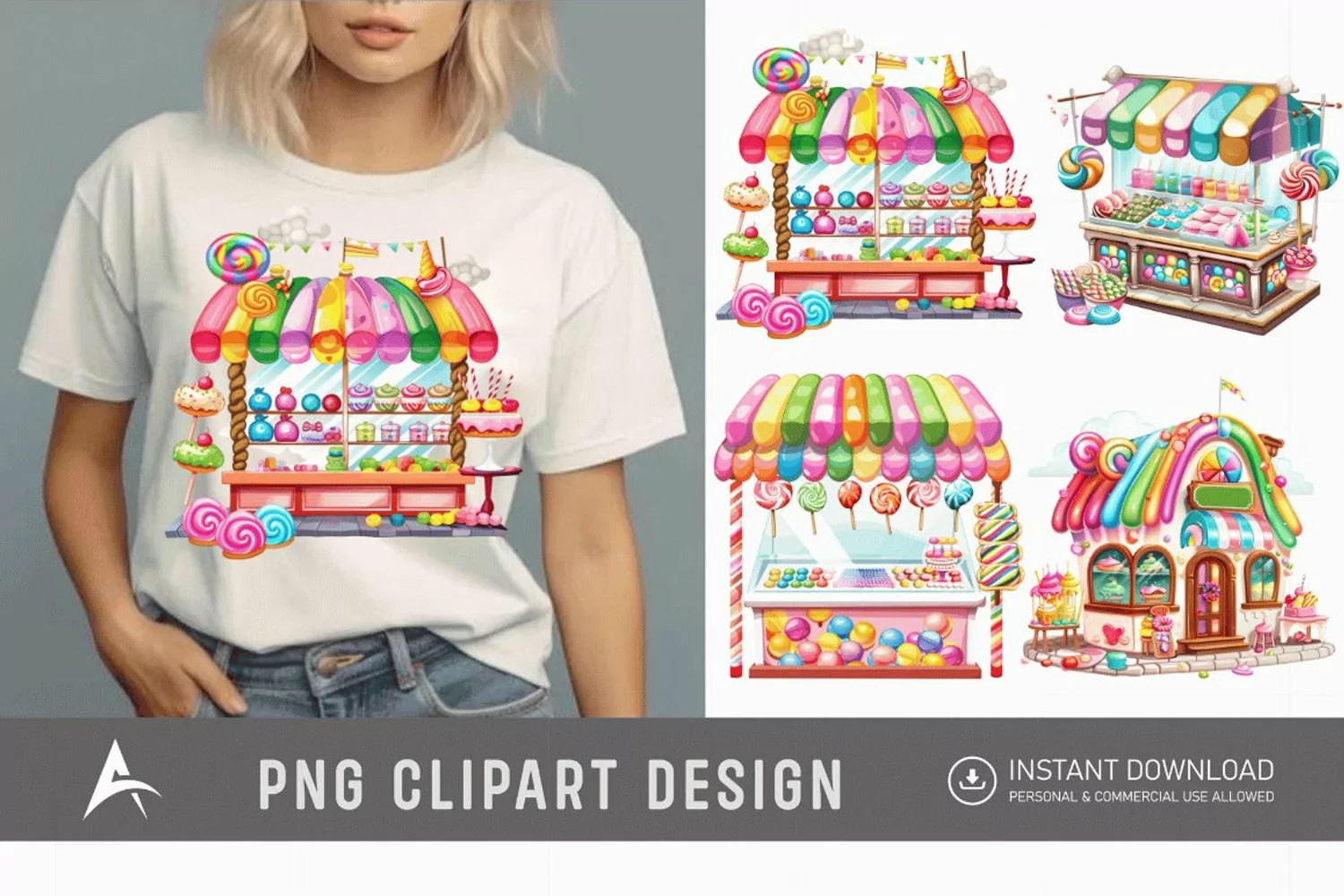 Watercolor Rainbow Candy Shop Clipart product image 1