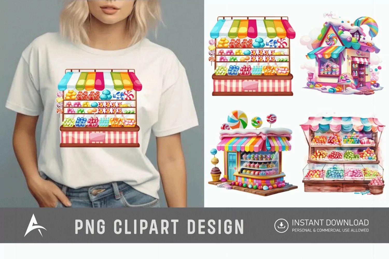 Watercolor Rainbow Candy Shop Clipart product image 1