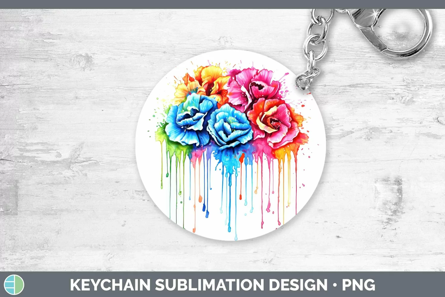 GorgeousWatercolor Rainbow Keychain design.