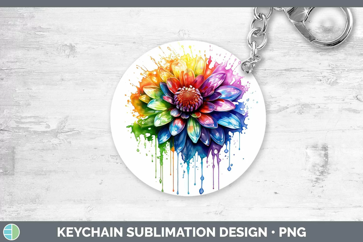 GorgeousWatercolor Rainbow Keychain design.