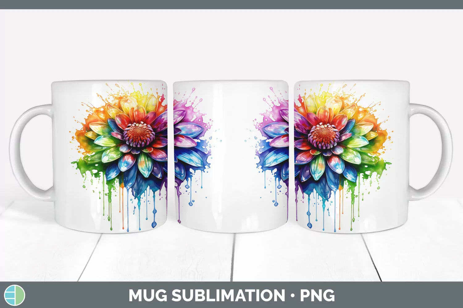 GorgeousWatercolor Rainbow Mug Wrap design.