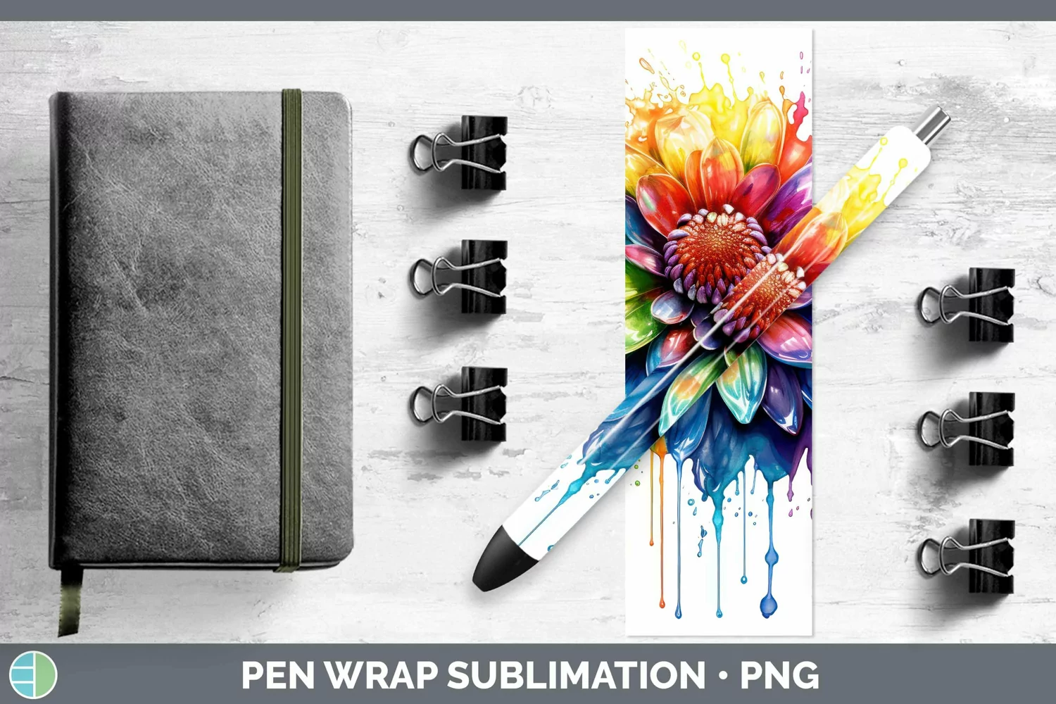 GorgeousWatercolor Rainbow Pen Wrap design.
