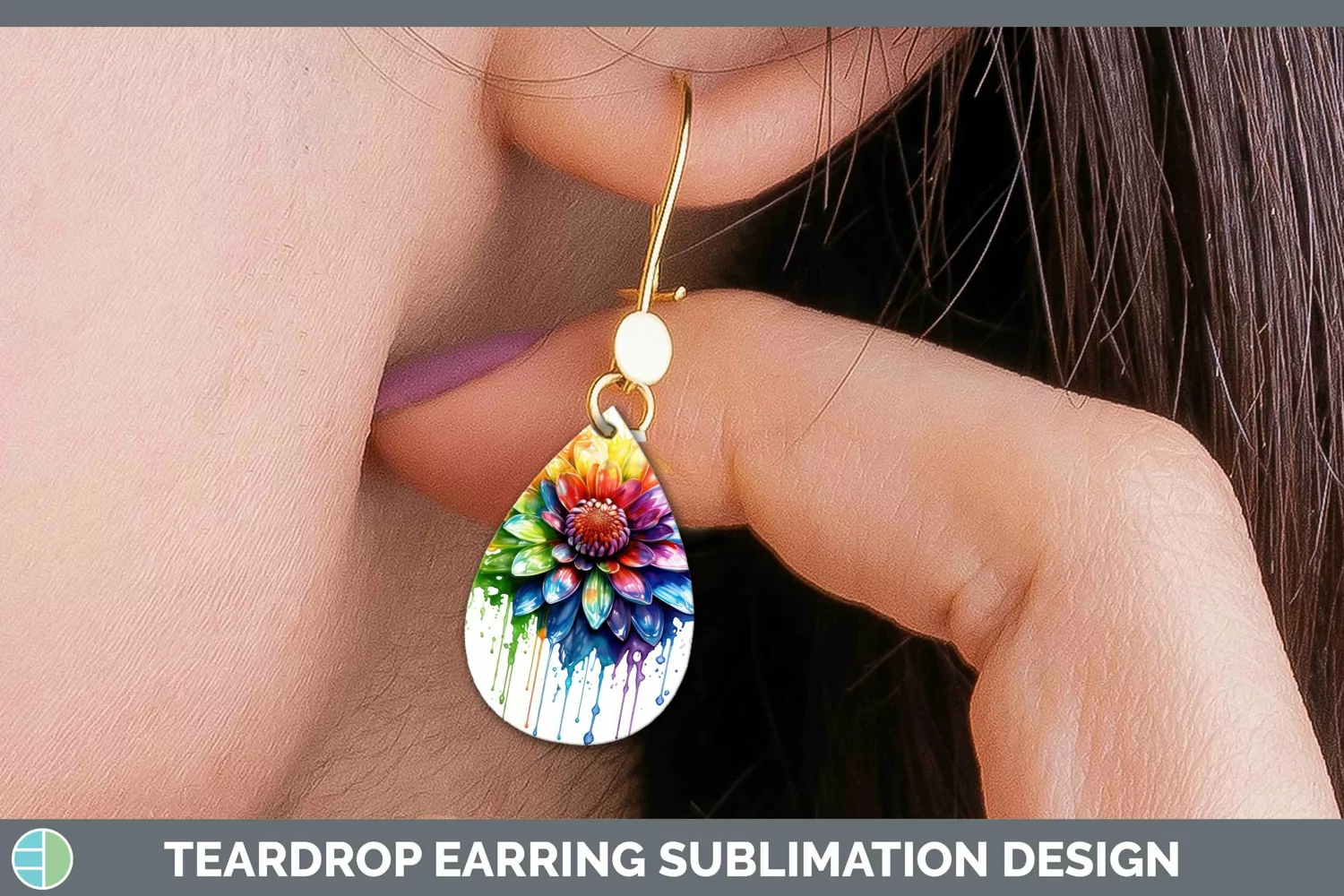 GorgeousWatercolor Rainbow Teardrop Earrings design.