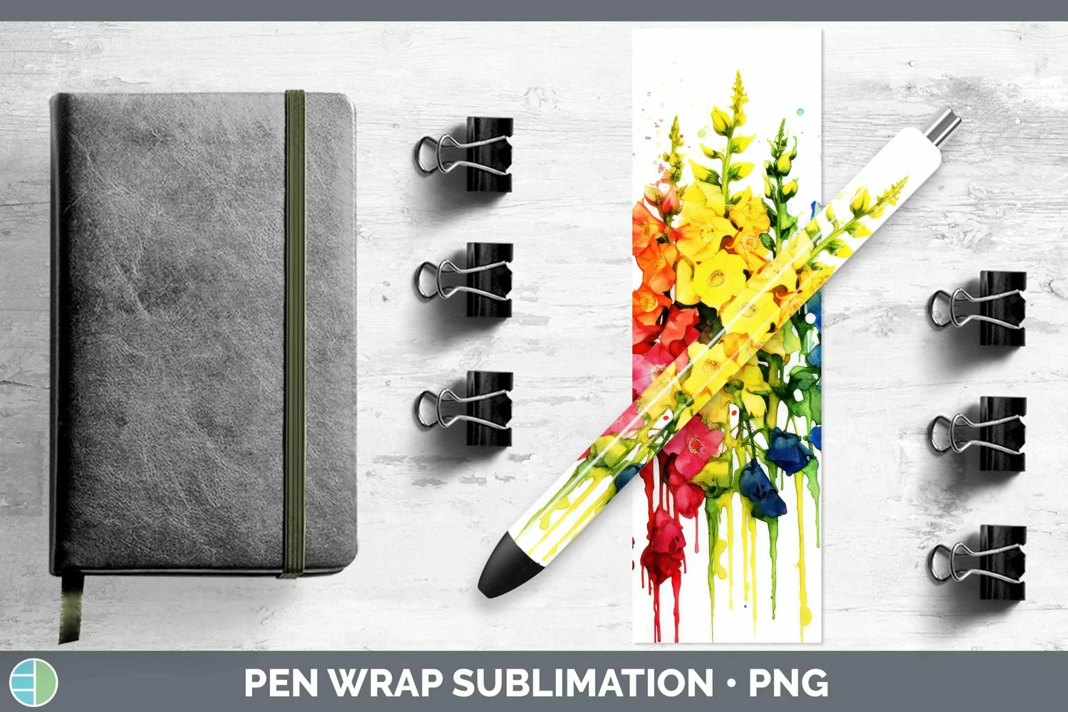 GorgeousWatercolor Rainbow Pen Wrap design.