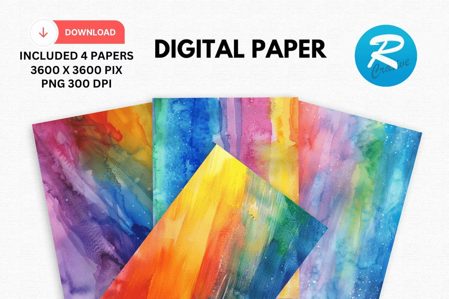 Watercolor Rainbow Digital Paper, Rainbow Background product image 1