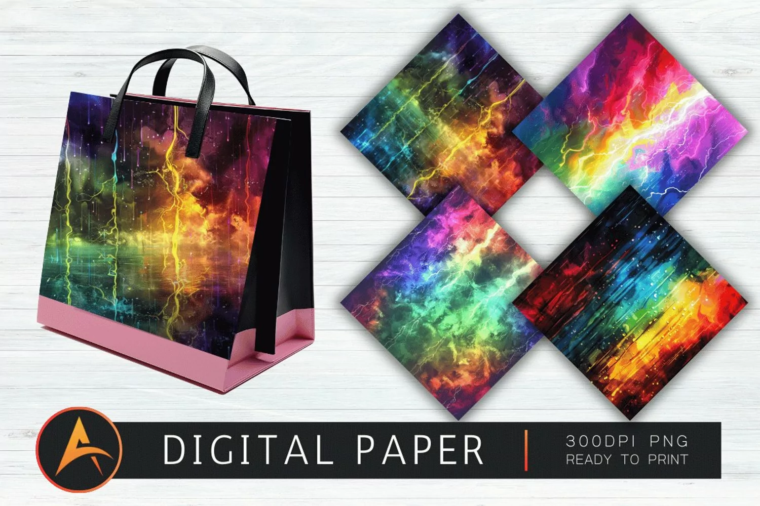 Watercolor Rainbow Electric Rain Digital Paper product image 1