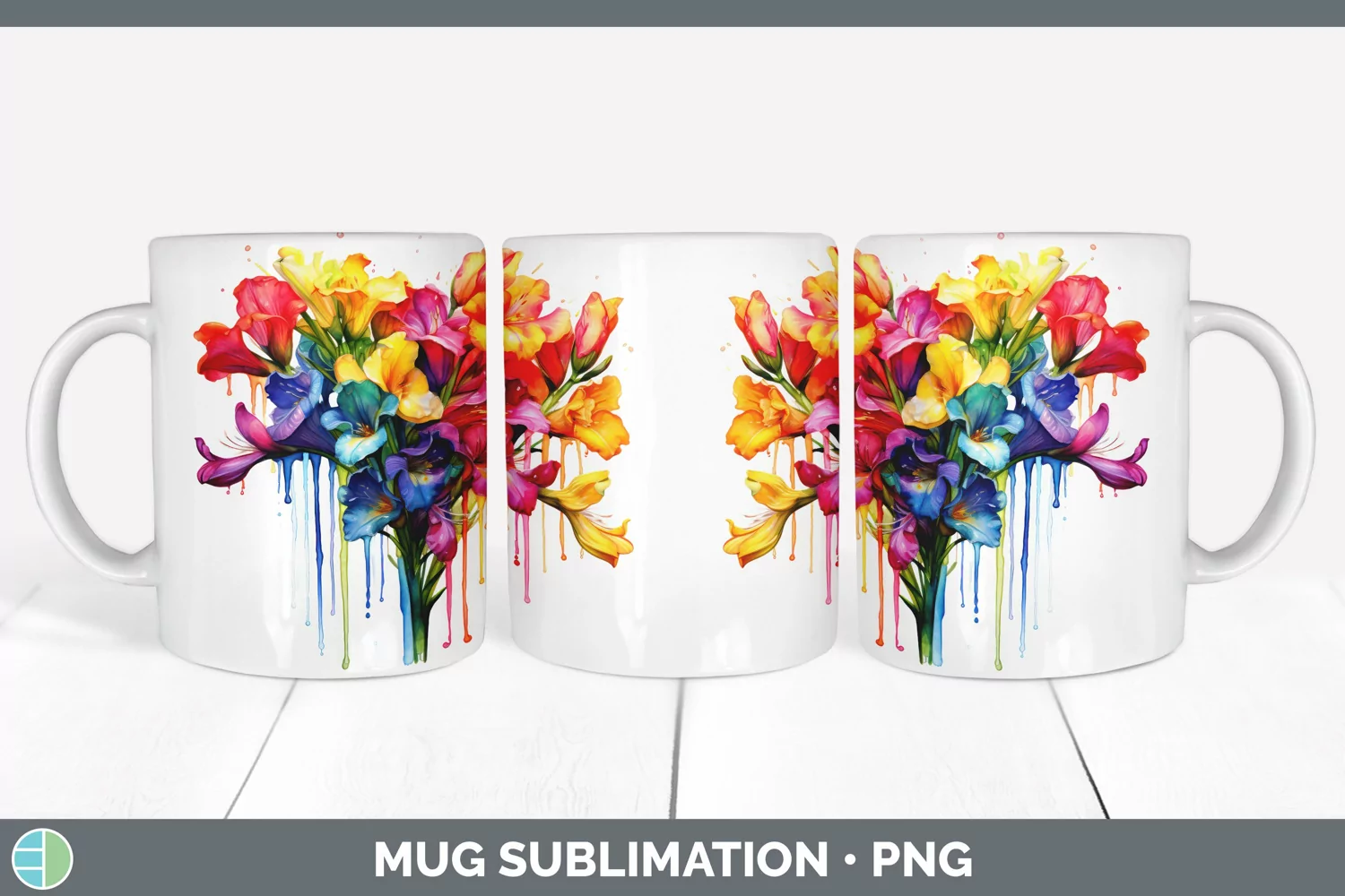 GorgeousWatercolor Rainbow Mug Wrap design.