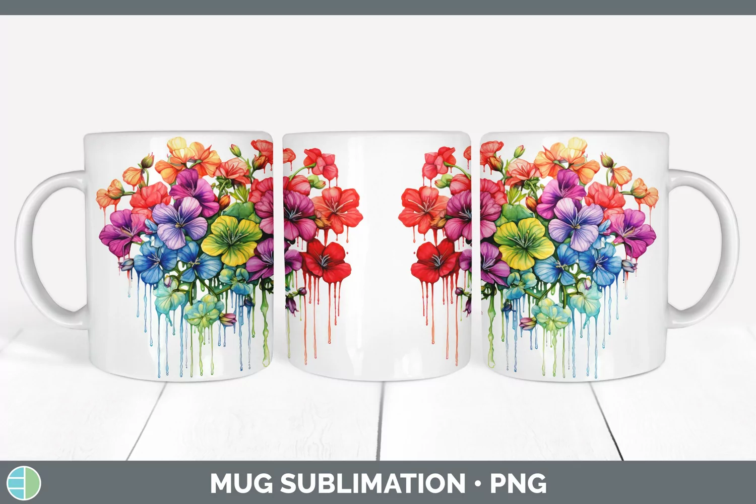 GorgeousWatercolor Rainbow Mug Wrap design.