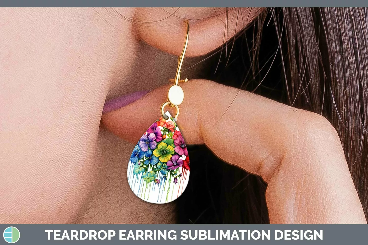 GorgeousWatercolor Rainbow Teardrop Earrings design.