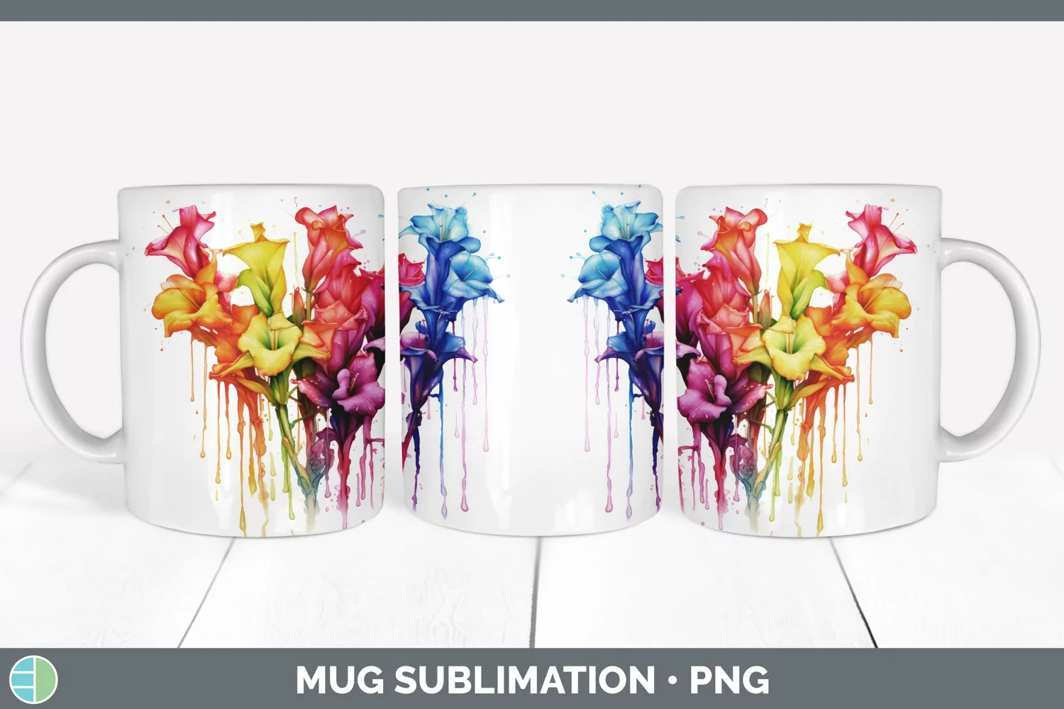 GorgeousWatercolor Rainbow Mug Wrap design.