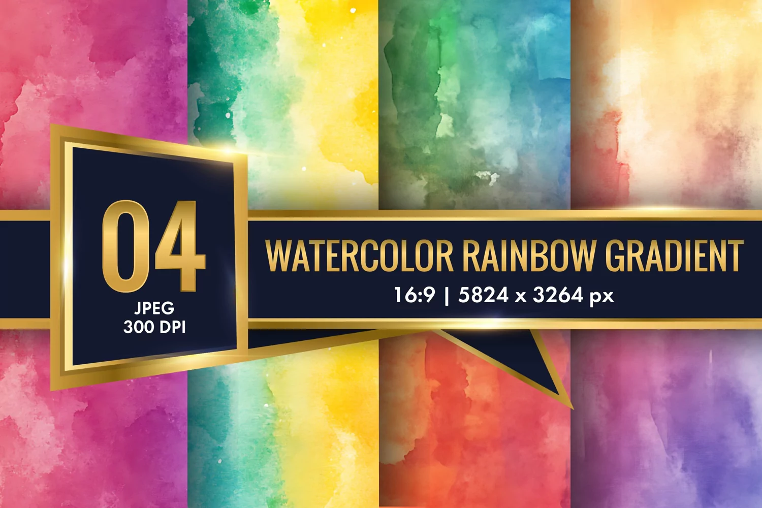 Watercolor Rainbow Gradient Digital Paper | Colorful Texture product image 1