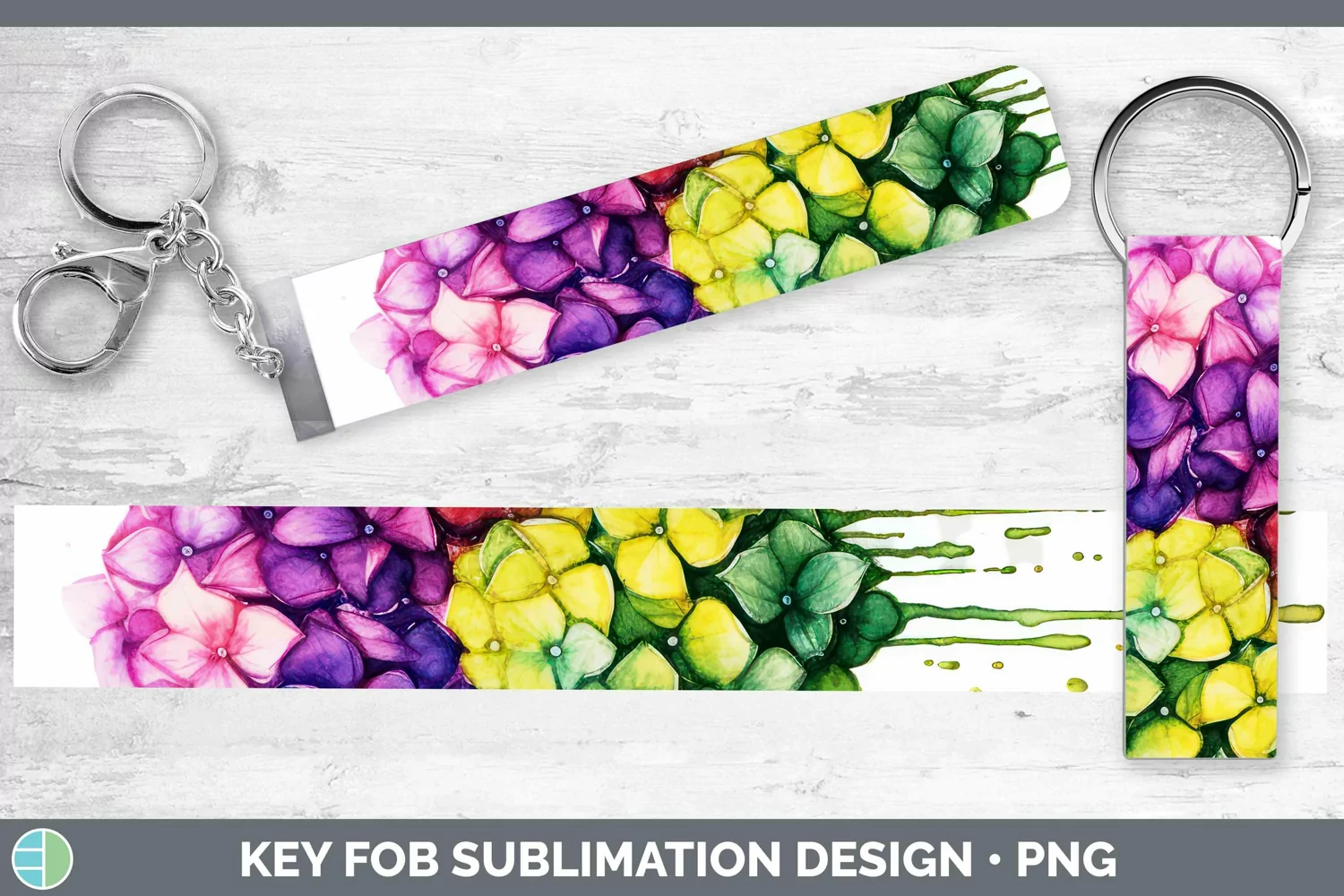 GorgeousWatercolor Rainbow Key Fob design.