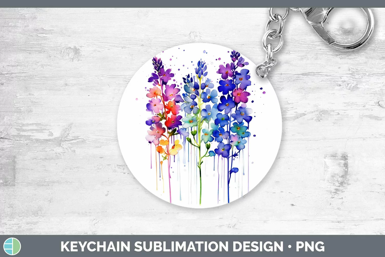 GorgeousWatercolor Rainbow Keychain design.