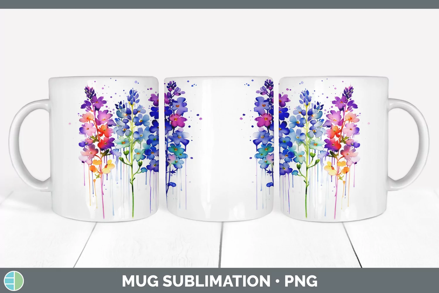 GorgeousWatercolor Rainbow Mug Wrap design.