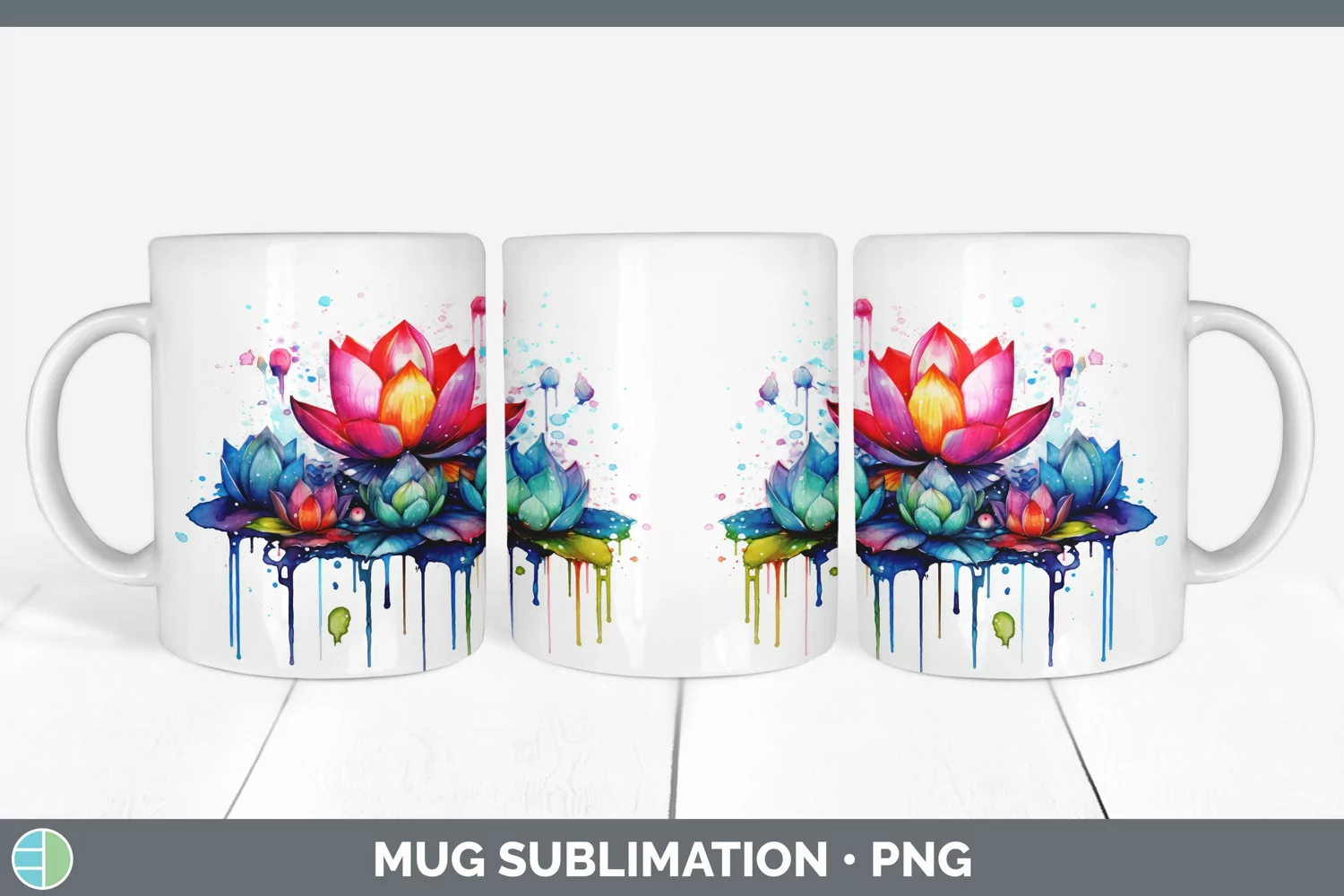 GorgeousWatercolor Rainbow Mug Wrap design.