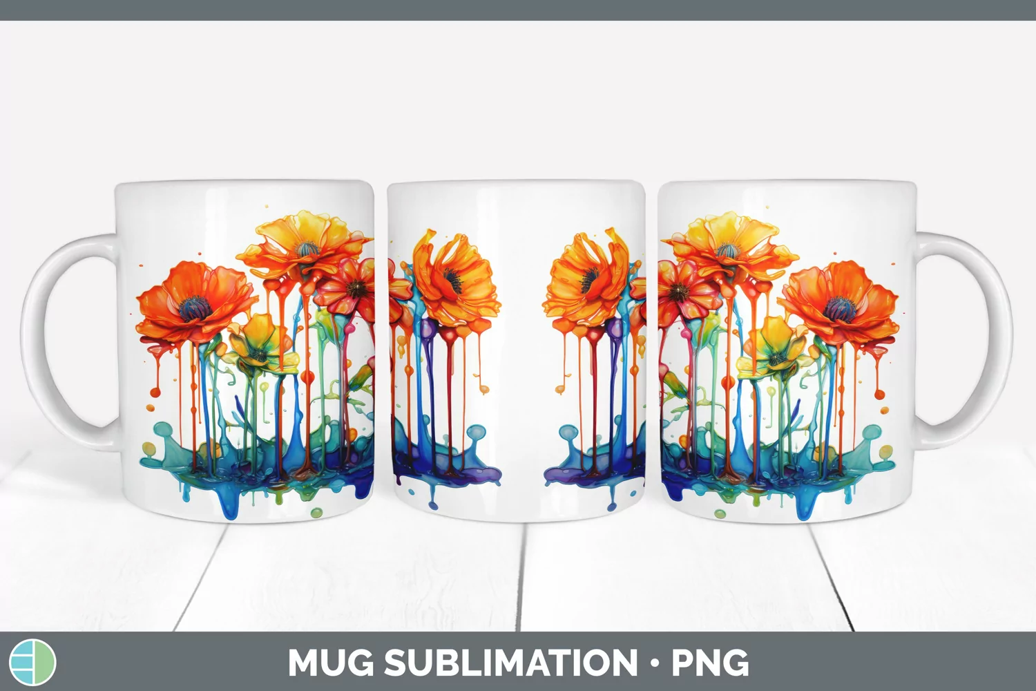 GorgeousWatercolor Rainbow Mug Wrap design.