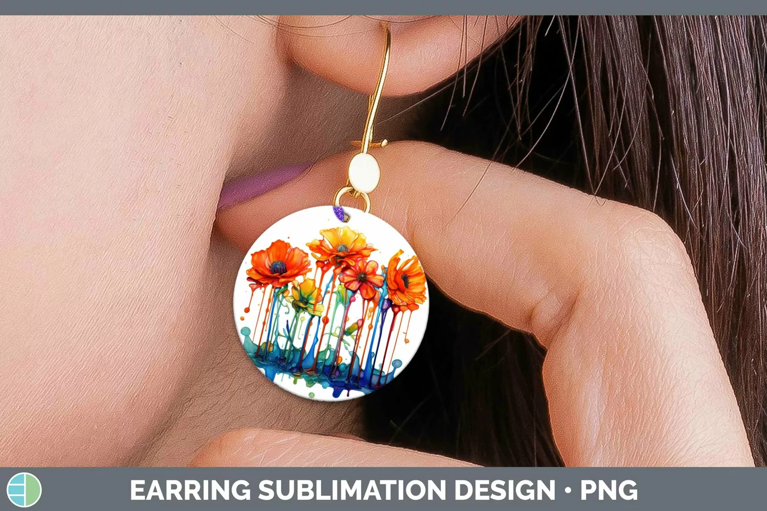 GorgeousWatercolor Rainbow Round Earrings design.