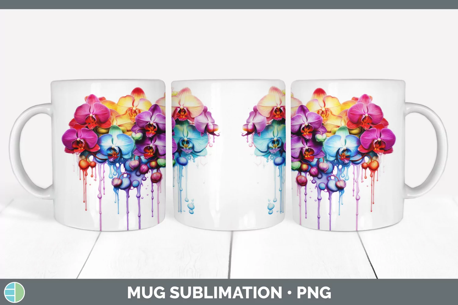 GorgeousWatercolor Rainbow Mug Wrap design.