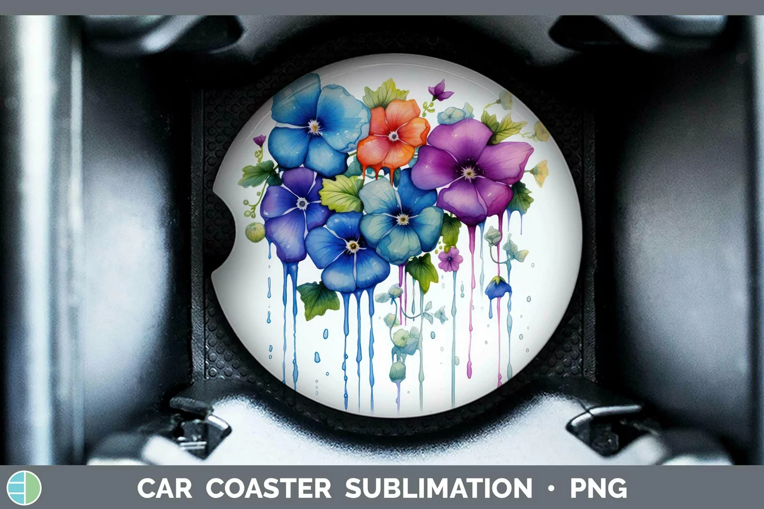 GorgeousWatercolor Rainbow Car Coaster design.