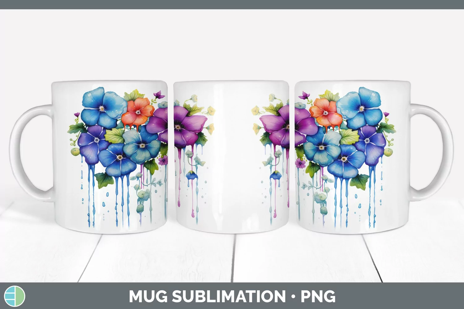 GorgeousWatercolor Rainbow Mug Wrap design.