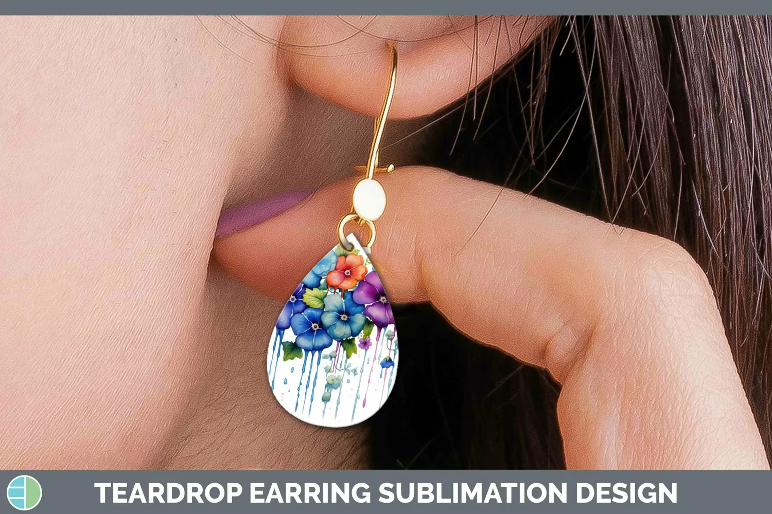 GorgeousWatercolor Rainbow Teardrop Earrings design.