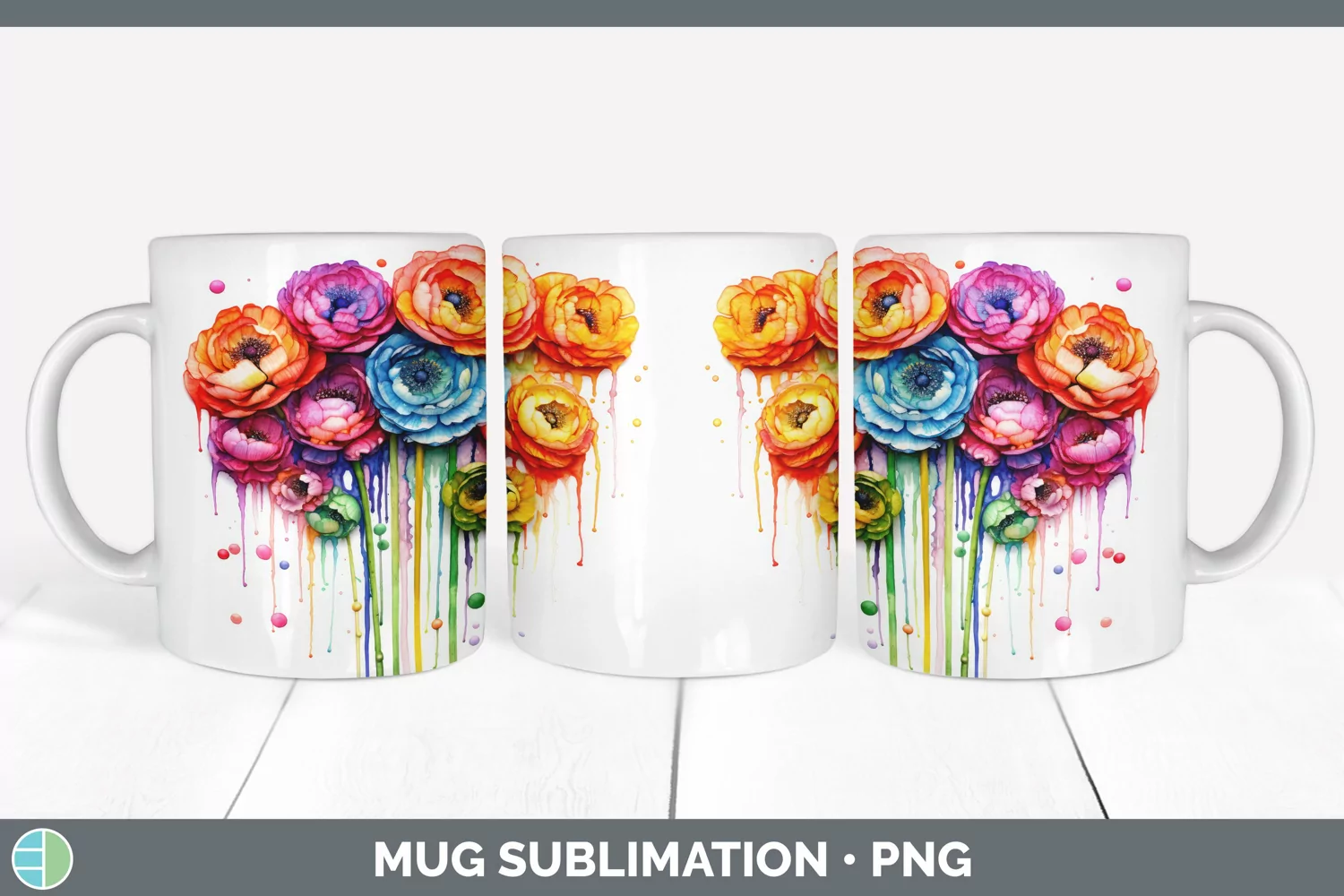 GorgeousWatercolor Rainbow Mug Wrap design.