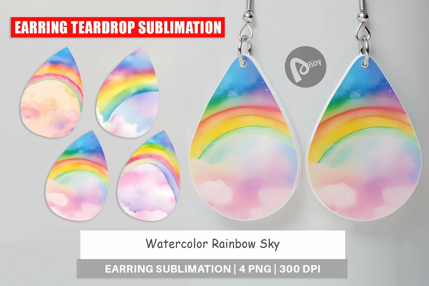 Earring Teardrop Watercolor Rainbow Sky product image 1