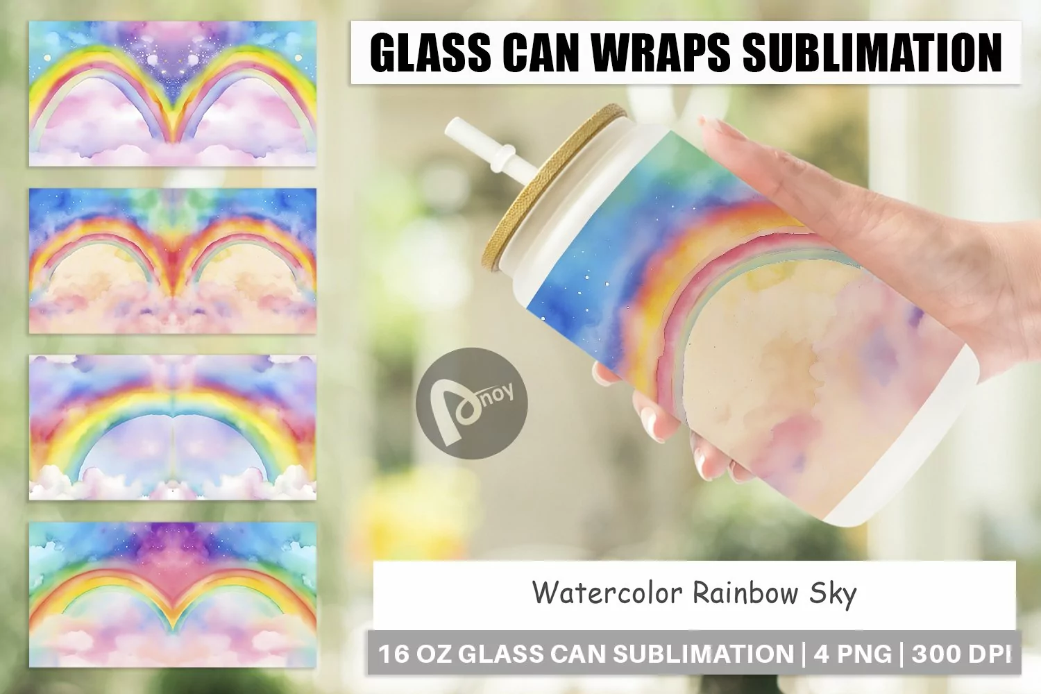 Glass Can Wraps Watercolor Rainbow Sky product image 1
