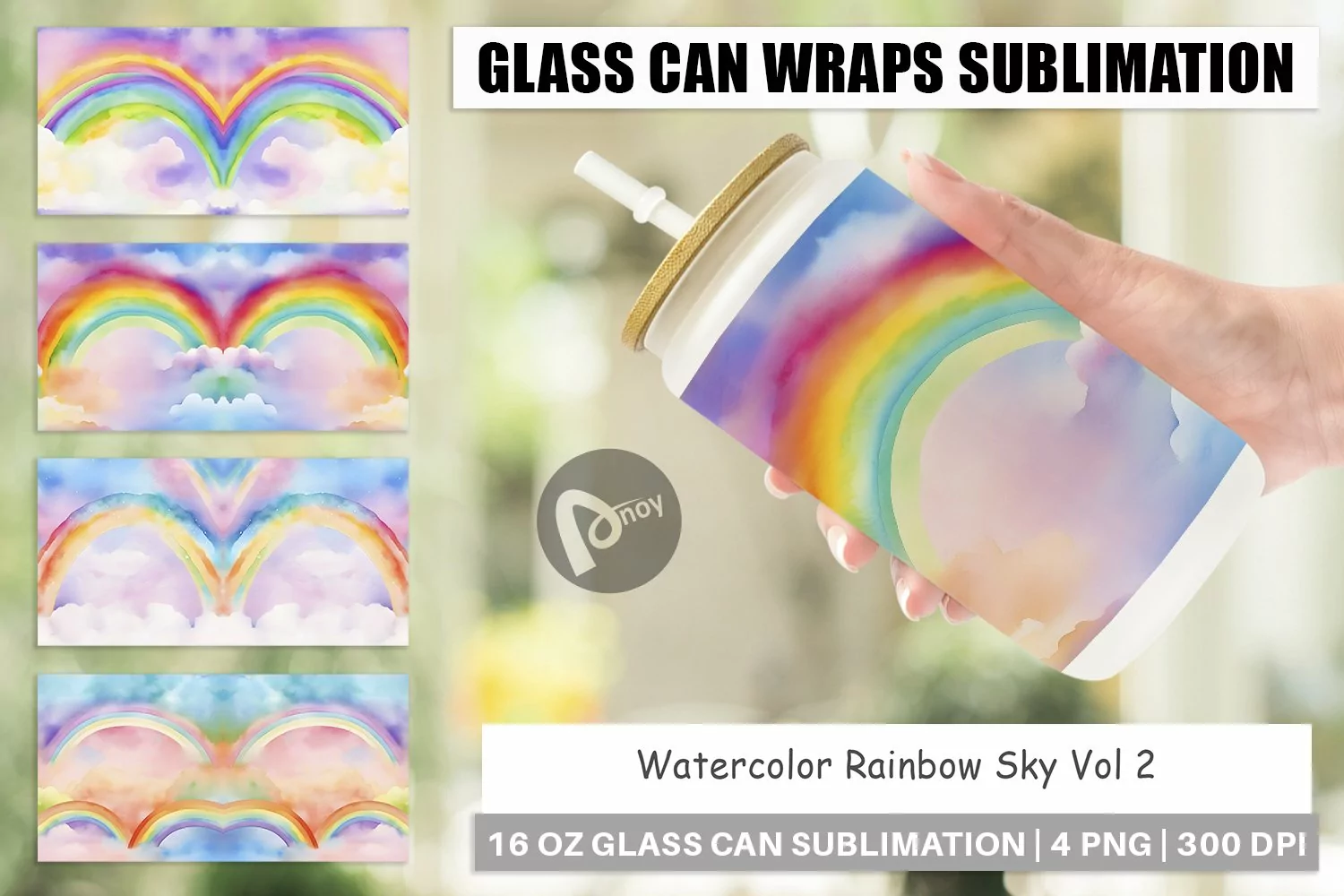 Glass Can Wraps Watercolor Rainbow Sky product image 1