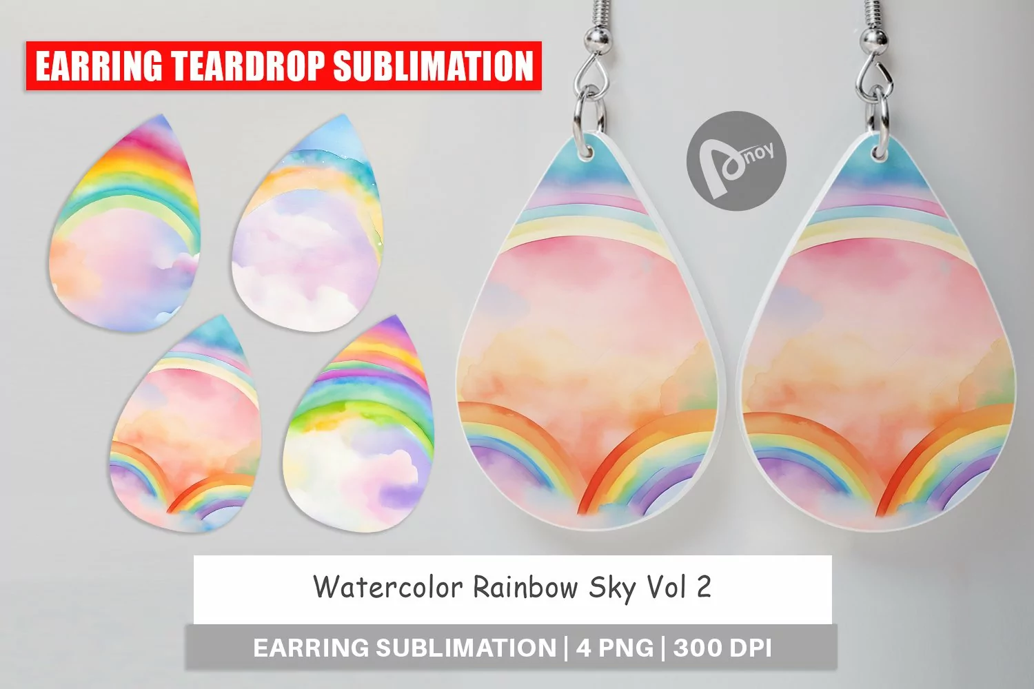 Earring Teardrop Watercolor Rainbow Sky product image 1