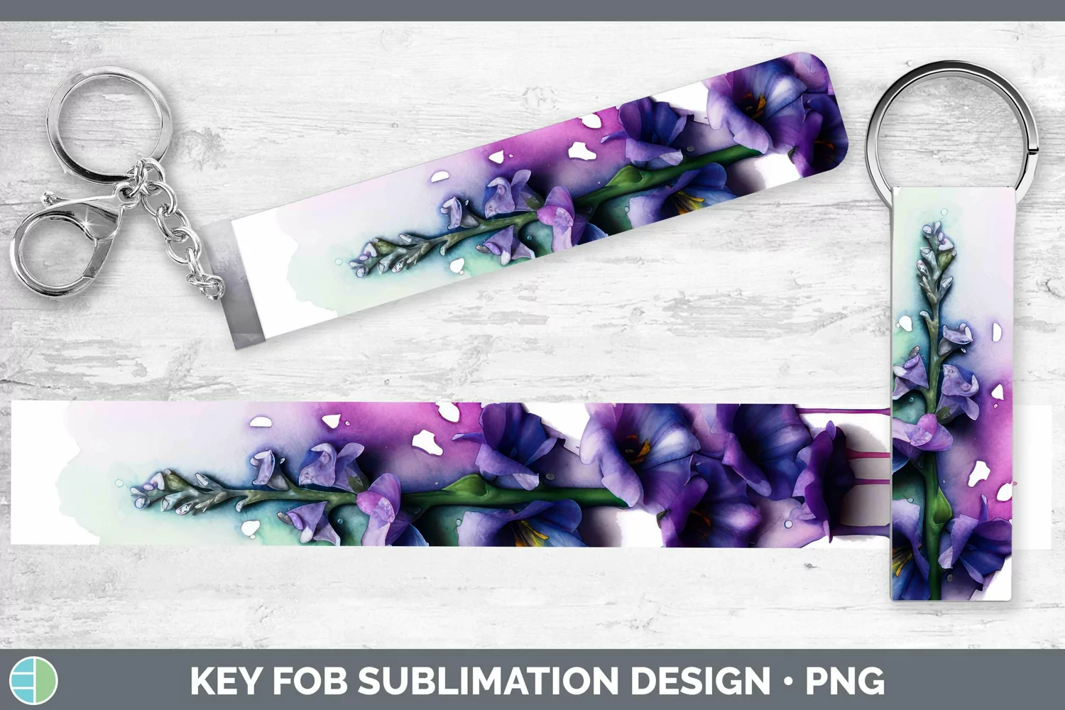GorgeousWatercolor Rainbow Key Fob design.